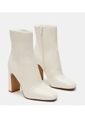 Steve Madden ALLISON in Bone Leather Block Heel Ankle Boots with 9.5M